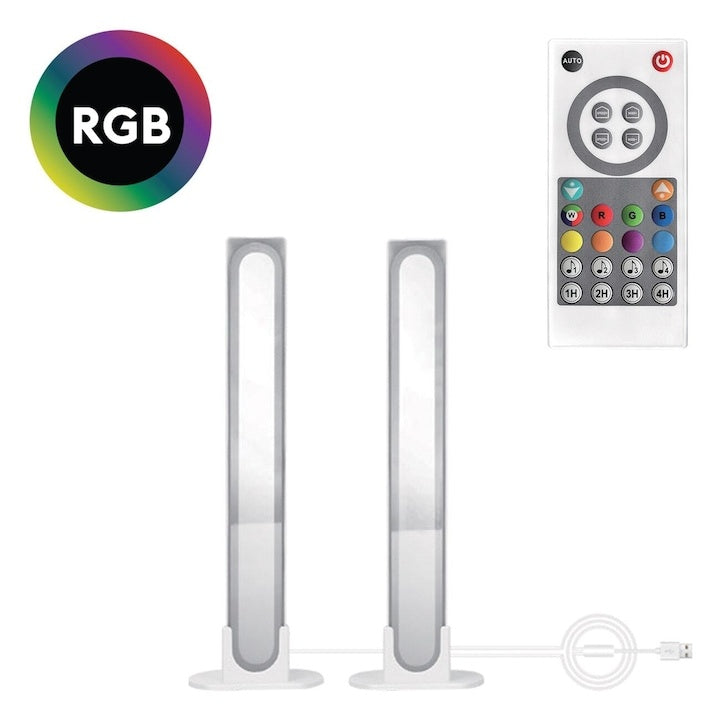 Set 2 lampi LED RGB USB cu 20 programe, 7.5x3.5x28cm, multicolor