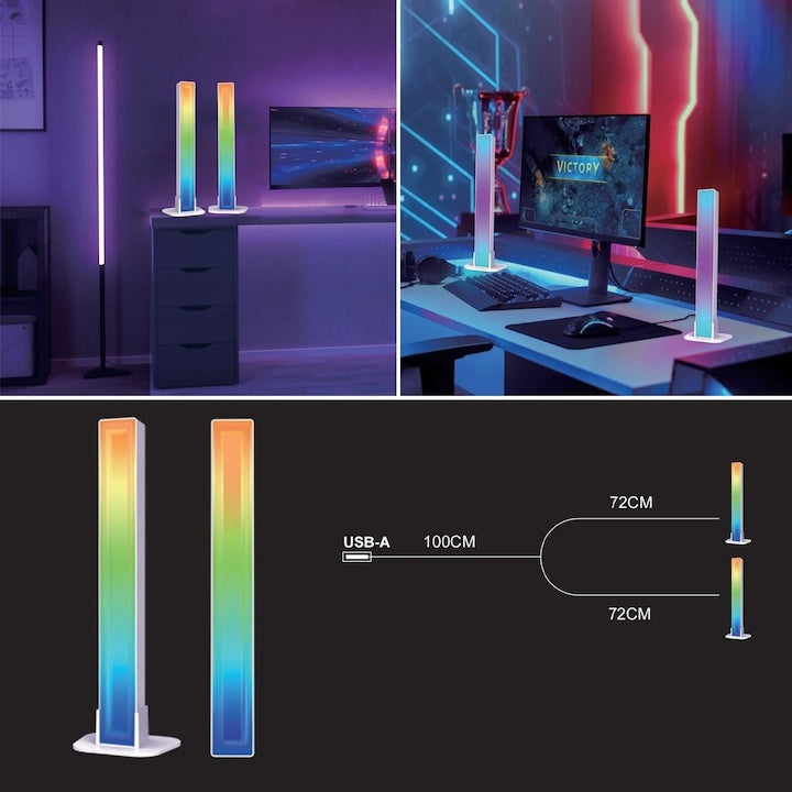 Set 2 lampi LED RGB USB cu 20 programe, 7.5x3.5x28cm, multicolor