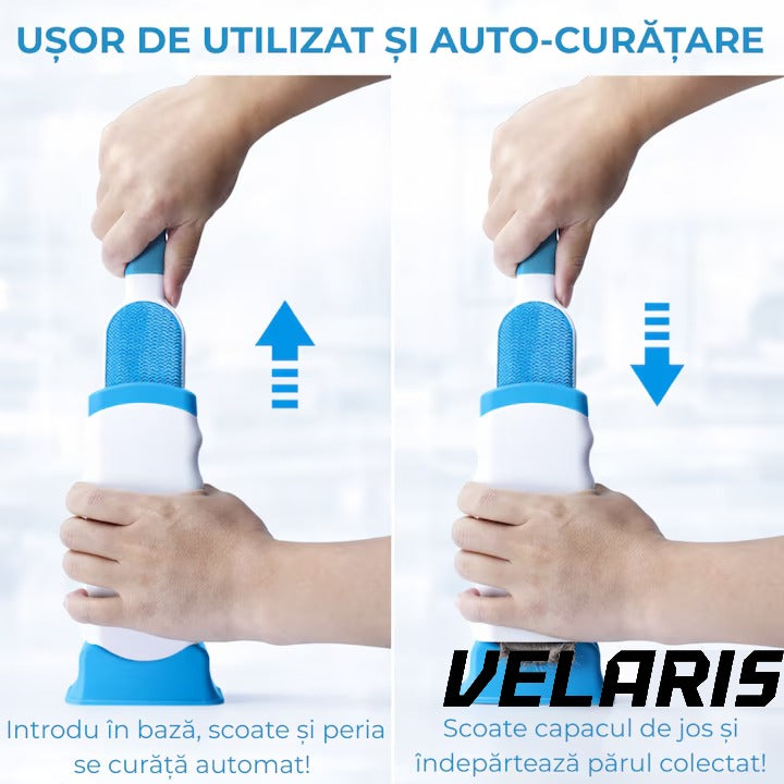 Set 2 Perii Speciale pentru Indepartarea Parului de Animale de Pe Haine si Tapiterii, Sistem de Autocuratare, Perie de Dimensiuni Reduse Ideala pentru Calatorii, Alb/Albastru