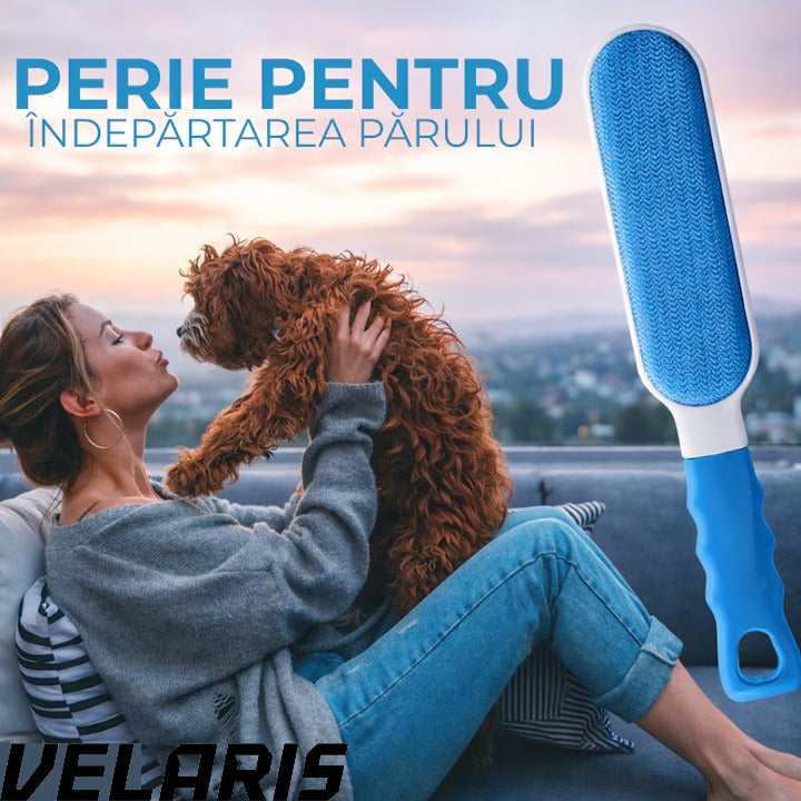 Set 2 Perii Speciale pentru Indepartarea Parului de Animale de Pe Haine si Tapiterii, Sistem de Autocuratare, Perie de Dimensiuni Reduse Ideala pentru Calatorii, Alb/Albastru