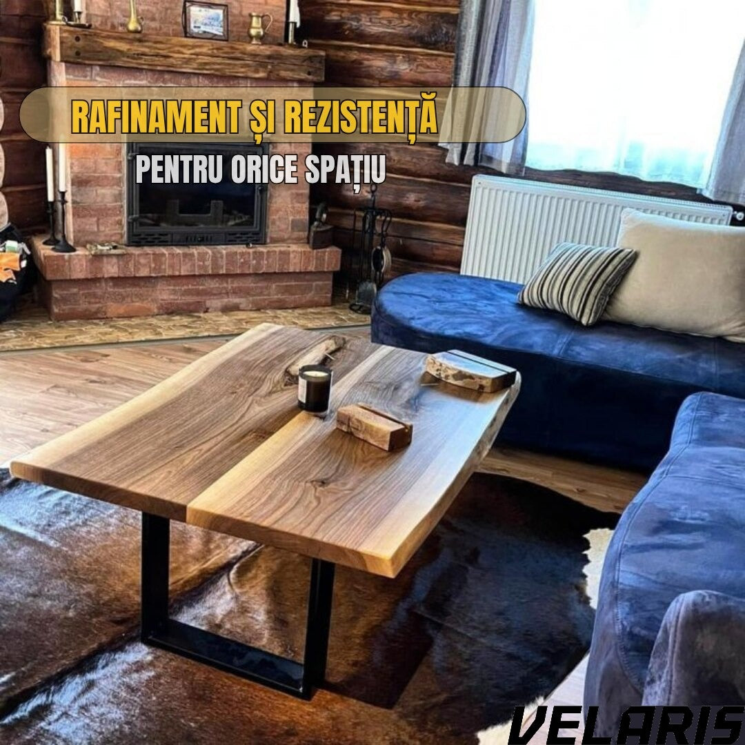 Set 2 Picioare Masa, Profil Lat 80 mm, Metal Negru Mat, Vopsire in Camp Electrostatic, Dimensiuni 72x60x8 cm, Design Industrial Modern