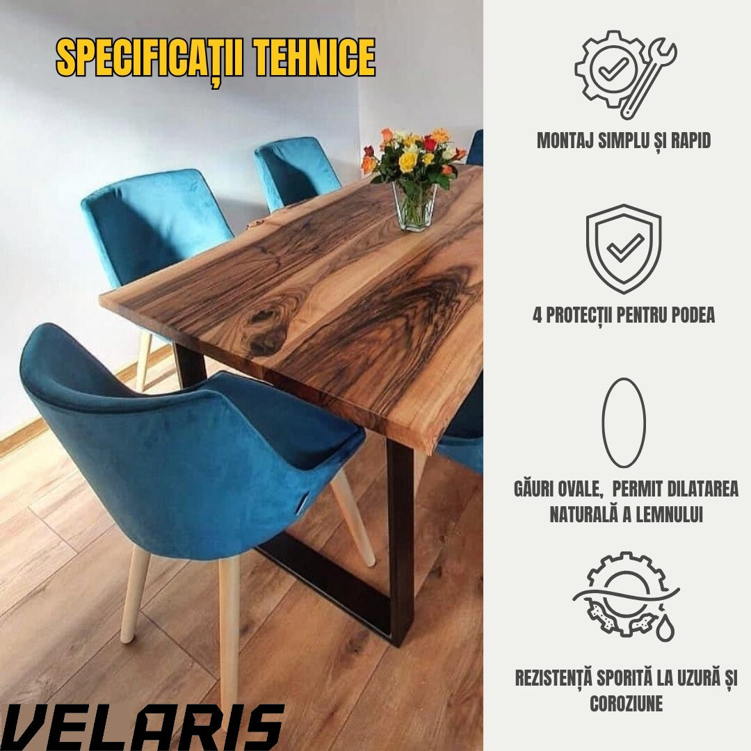 Set 2 Picioare Masa, Profil Lat 80 mm, Metal Negru Mat, Vopsire in Camp Electrostatic, Dimensiuni 72x60x8 cm, Design Industrial Modern