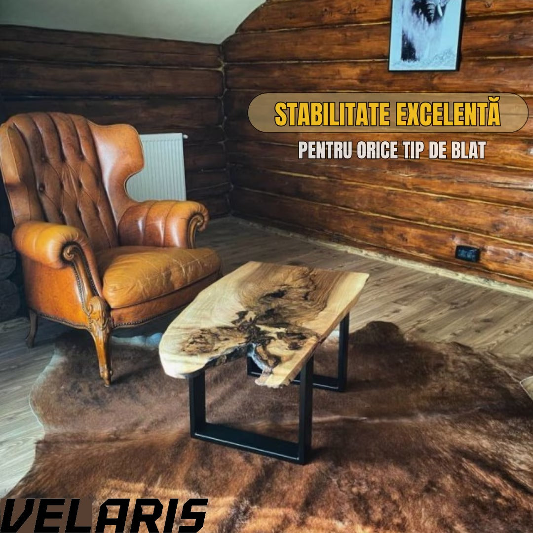 Set 2 Picioare Masa, Profil Lat 80 mm, Metal Negru Mat, Vopsire in Camp Electrostatic, Dimensiuni 72x60x8 cm, Design Industrial Modern