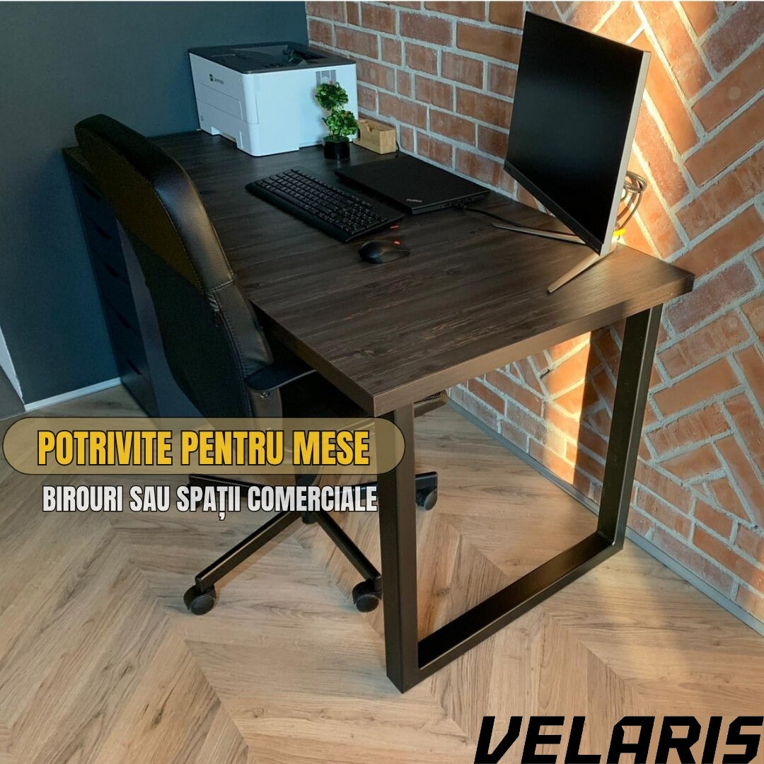 Set 2 Picioare Masa, Profil Lat 80 mm, Metal Negru Mat, Vopsire in Camp Electrostatic, Dimensiuni 72x60x8 cm, Design Industrial Modern