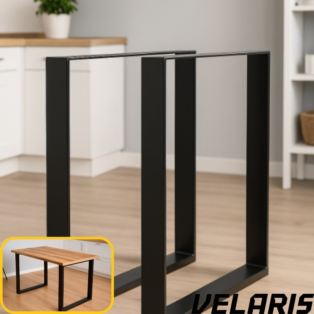 Set 2 Picioare Masa, Profil Lat 80 mm, Metal Negru Mat, Vopsire in Camp Electrostatic, Dimensiuni 72x60x8 cm, Design Industrial Modern