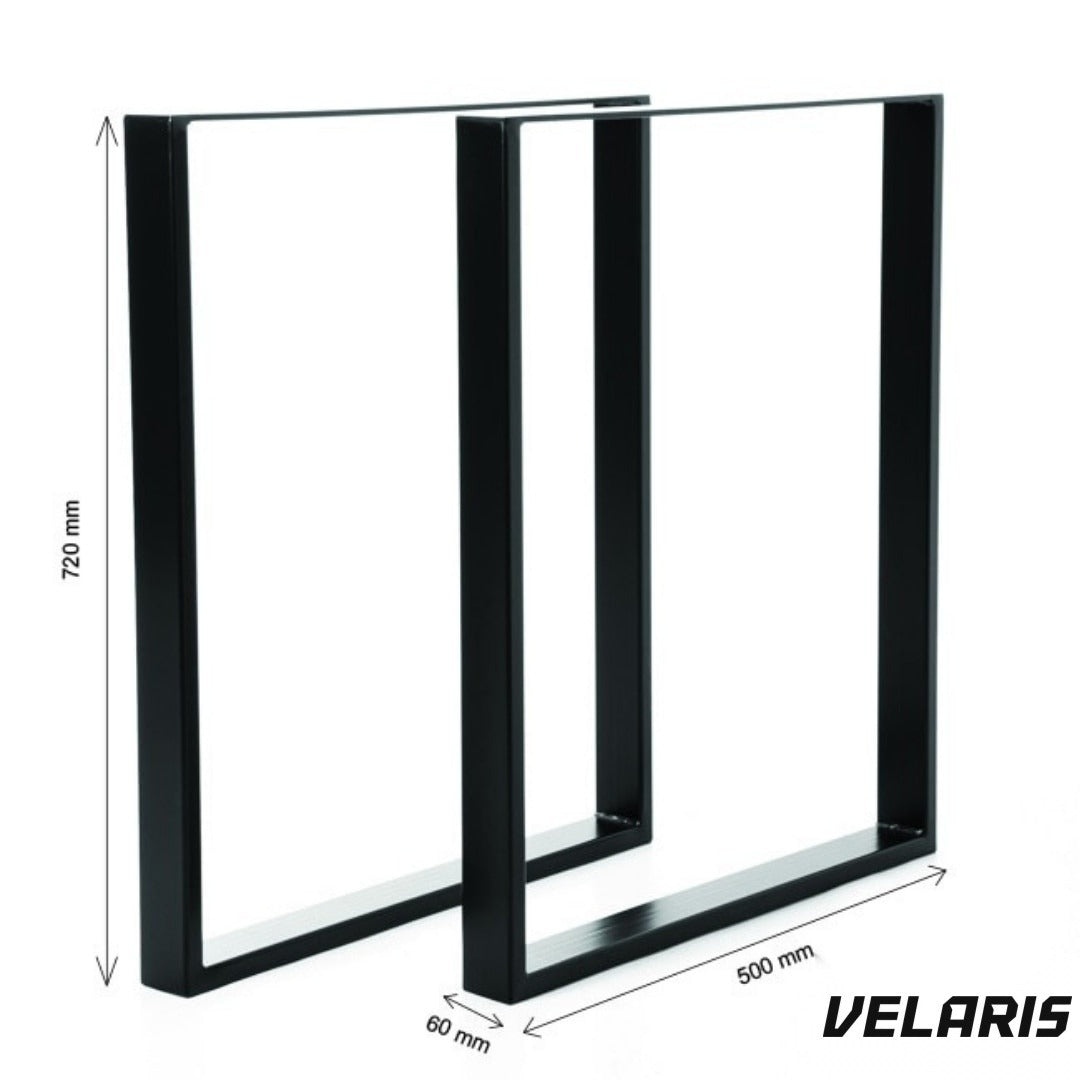 Set 2 picioare masă, profil plat 80 mm, metal negru mat, design industrial, 72x60x8 cm