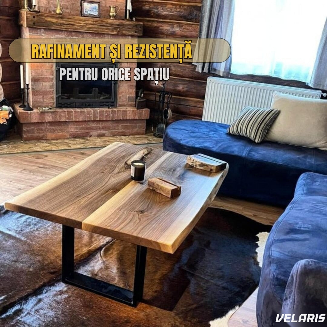 Set 2 picioare masă, profil plat 80 mm, metal negru mat, design industrial, 72x60x8 cm