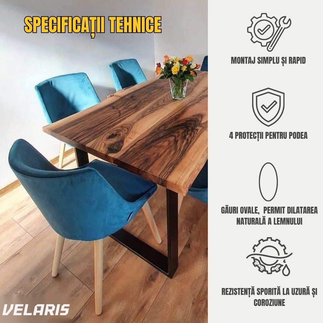 Set 2 picioare masă, profil plat 80 mm, metal negru mat, design industrial, 72x60x8 cm