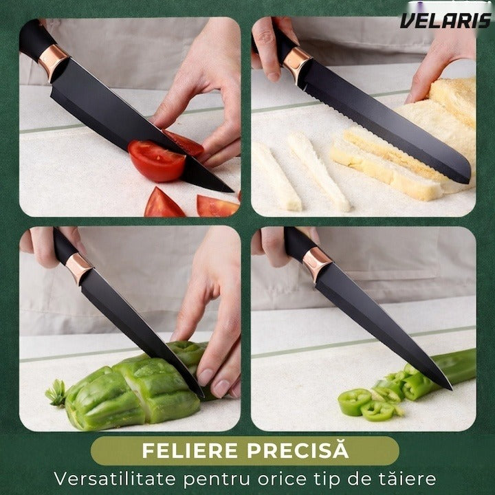 Set 20 piese ustensile de bucătărie cu suport, cuțite, siliconic și tocător, negru
