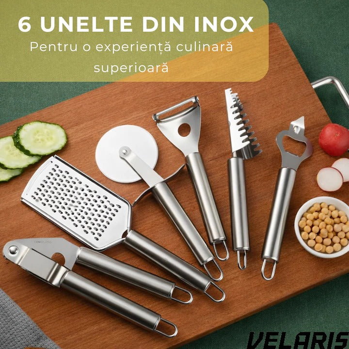 Set 20 Piese Utensile de Bucatarie si Cutite cu Suport, Taietor, Ustensile de Silicona, Cutite, Tablita de Taiat si Accesorii pentru Gati