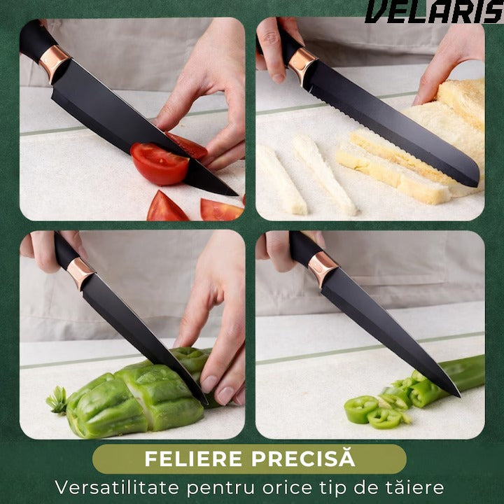 Set 20 Piese Utensile de Bucatarie si Cutite cu Suport, Taietor, Ustensile de Silicona, Cutite, Tablita de Taiat si Accesorii pentru Gati