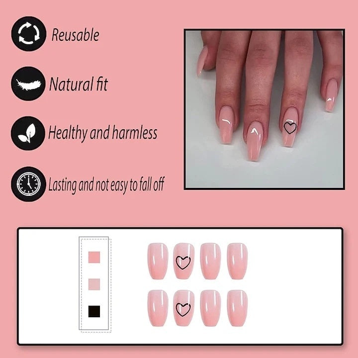 Set 24 unghii false autoadezive, forma Balerina, ABS glossy, multicolor, reutilizabile