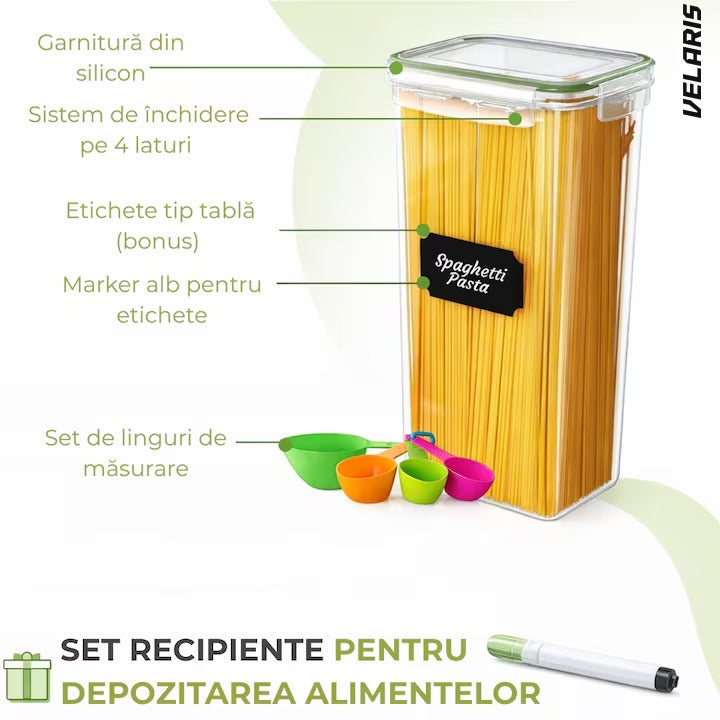 Set 24 recipiente etanșe pentru depozitare alimente, design minimalist, fără BPA, stivuibile, cu etichete și linguri inc