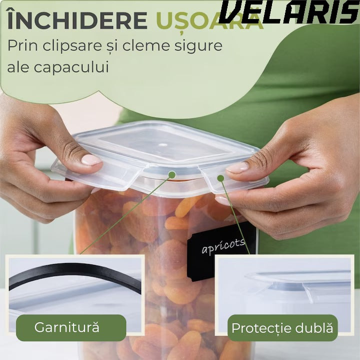 Set 24 recipiente etanșe pentru depozitare alimente, design minimalist, fără BPA, stivuibile, cu etichete și linguri inc