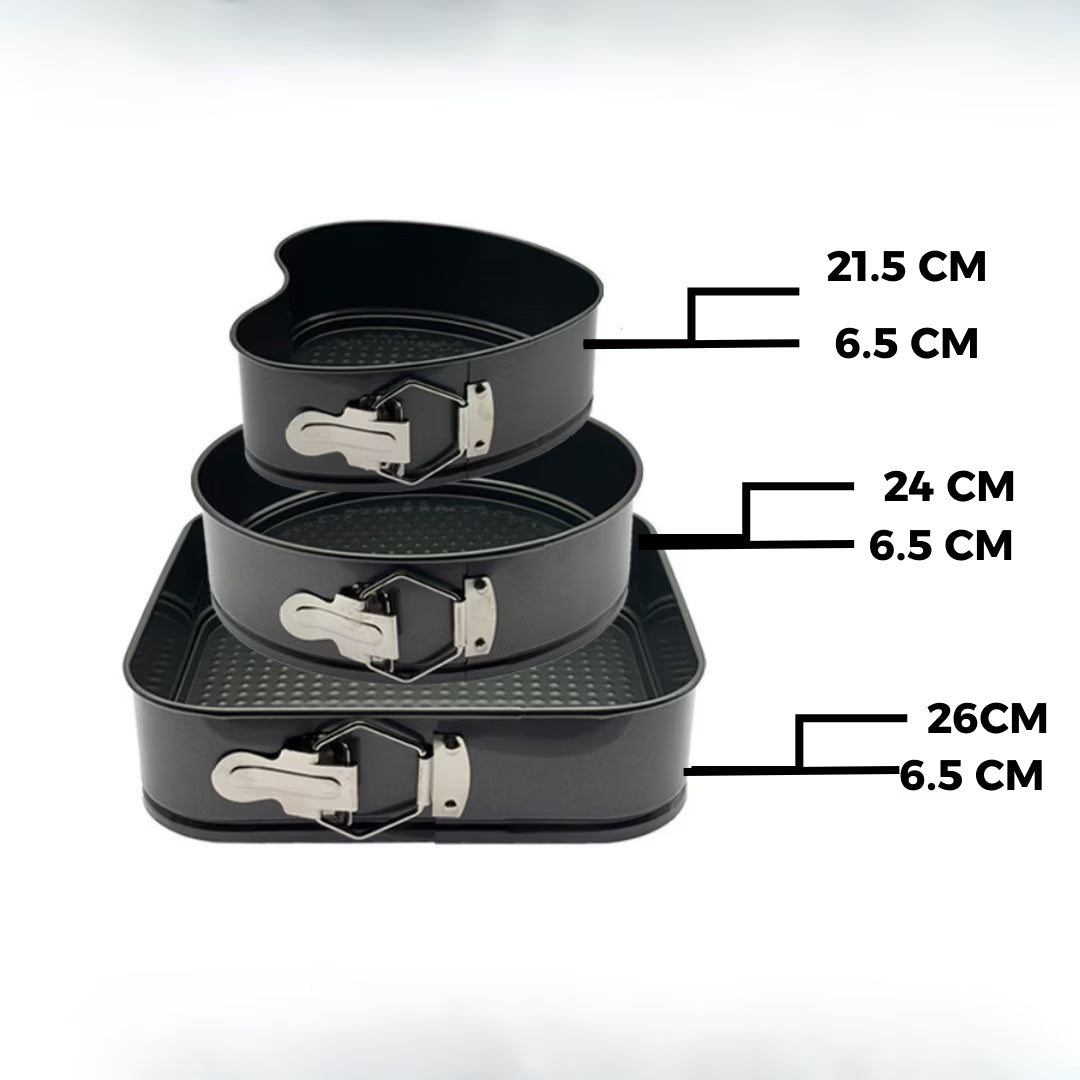 Set 3 tăvi de copt din metal, forme variate, negru