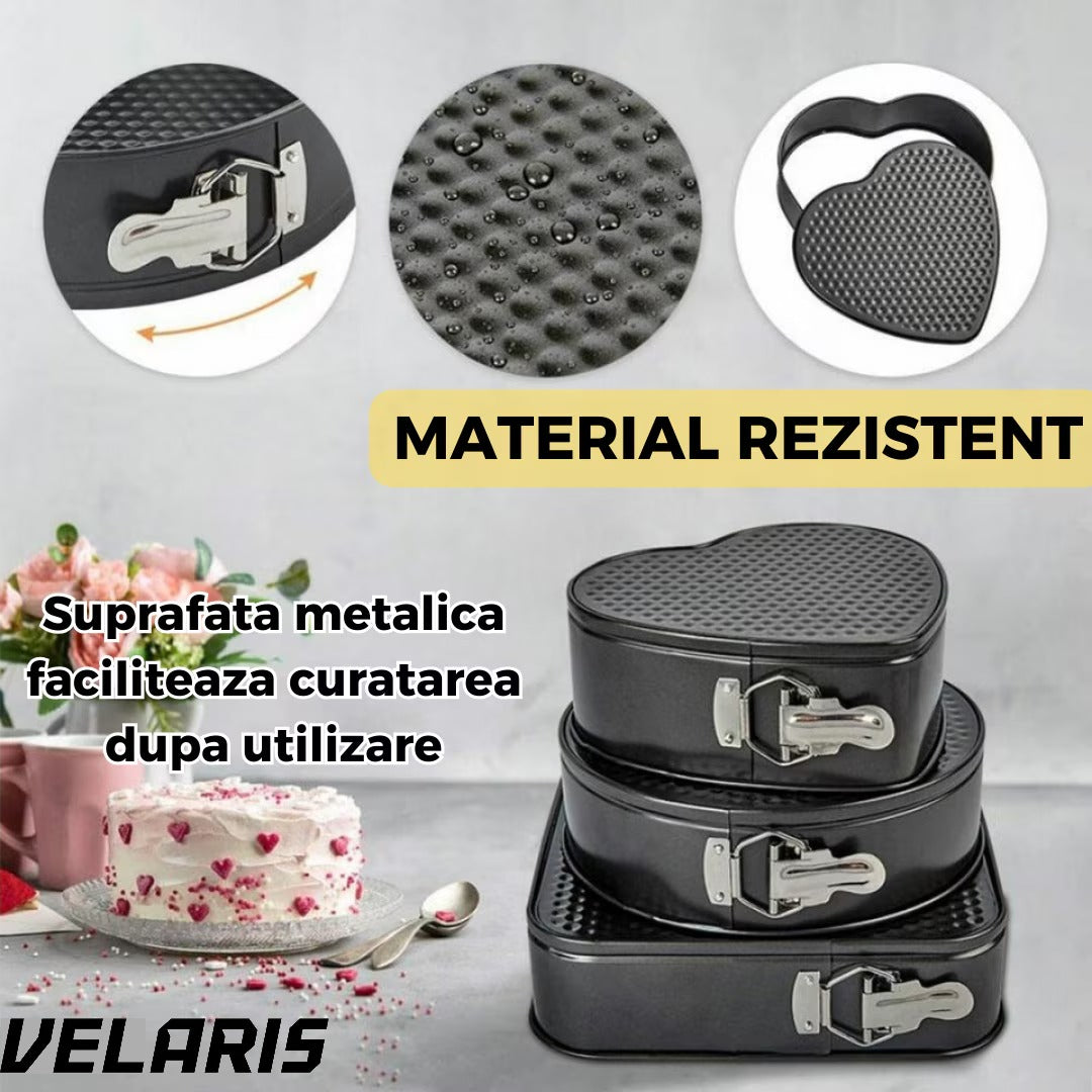 Set 3 tăvi de copt din metal, forme variate, negru