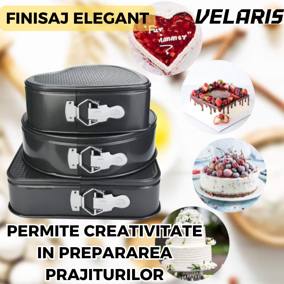 Set 3 tăvi de copt din metal, forme variate, negru