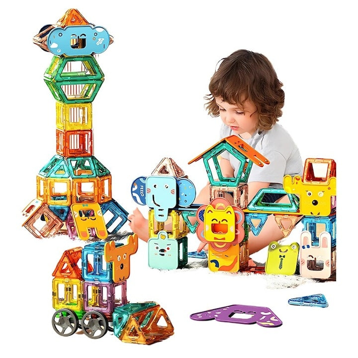 Set 36 piese magnetice de construcție, joc educativ copii 3+ ani, multicolor