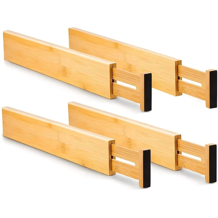 Set 4 organizatoare sertar bambus reglabil premium, 35.2-44 cm, antialunecă