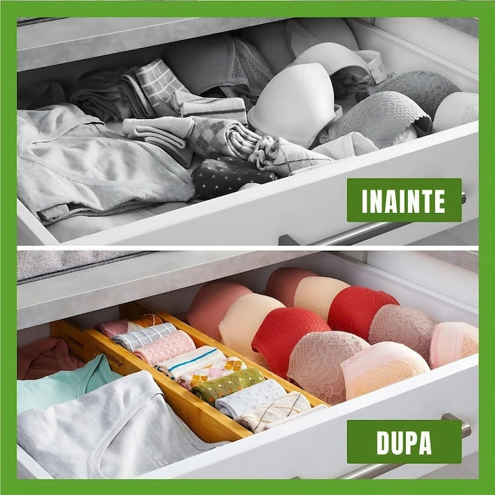 Set 4 organizatoare sertar bambus reglabil premium, 35.2-44 cm, antialunecă
