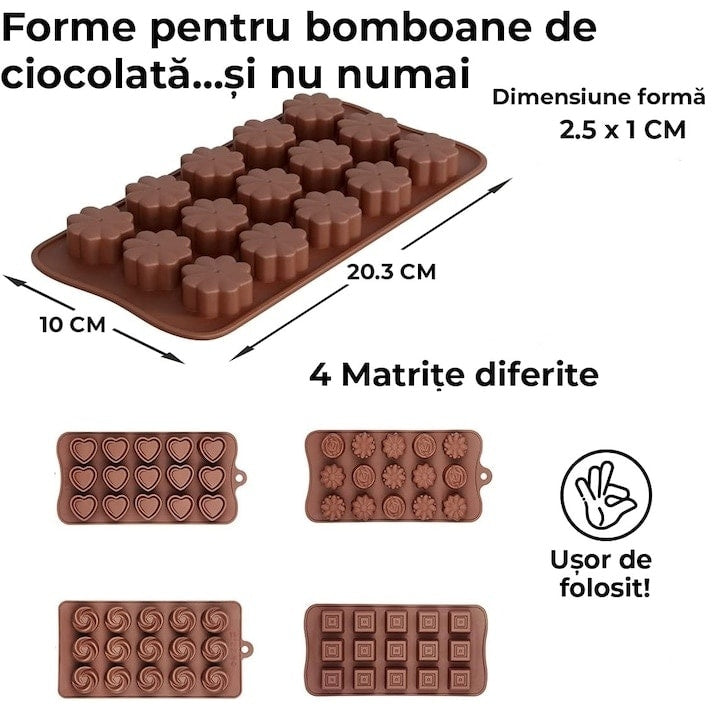 Set 4 forme silicon ciocolată, non-stick, flexibile, BPA free