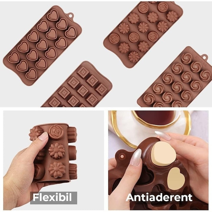 Set 4 forme silicon ciocolată, non-stick, flexibile, BPA free