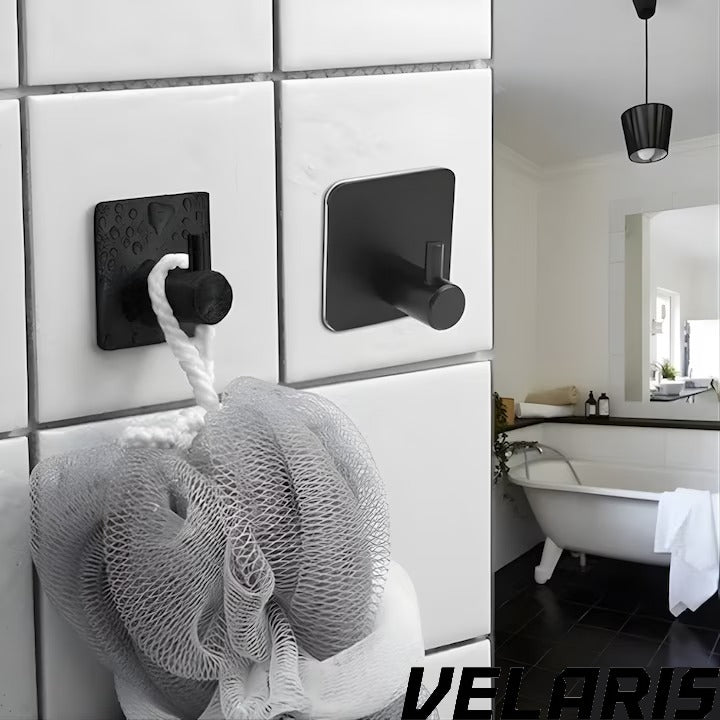 Set 4 cuiere de perete din otel inoxidabil, montaj fara gaurire, negre, rezistente la umiditate, pentru baie si hol