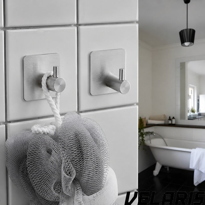 Set 4 cuiere de perete din otel inoxidabil, montaj fara gaurire, 4 argintii, rezistente la umiditate, pentru baie si hol