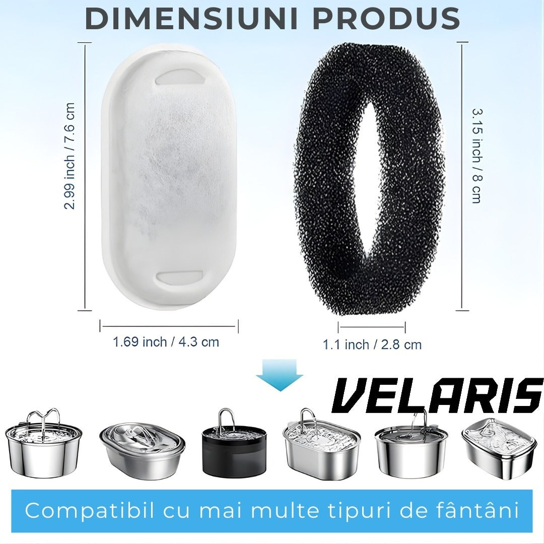 Set 4 filtre pentru dispenser de apa automat, design oval, elimina mirosurile si gusturile neplacute, filtrare eficienta pentru caini si pisici, bumbac de calitate