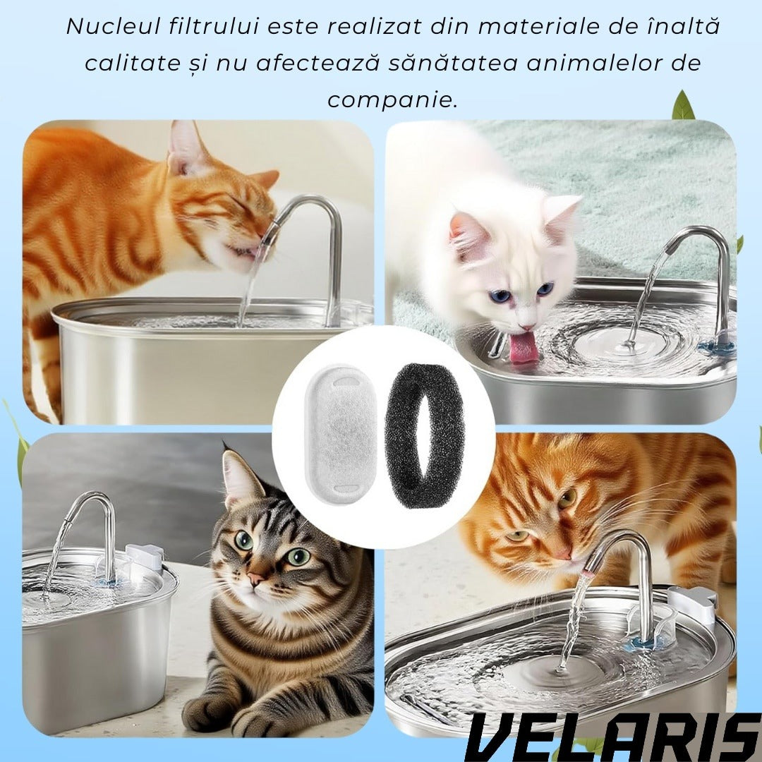 Set 4 filtre pentru dispenser de apa automat, design oval, elimina mirosurile si gusturile neplacute, filtrare eficienta pentru caini si pisici, bumbac de calitate