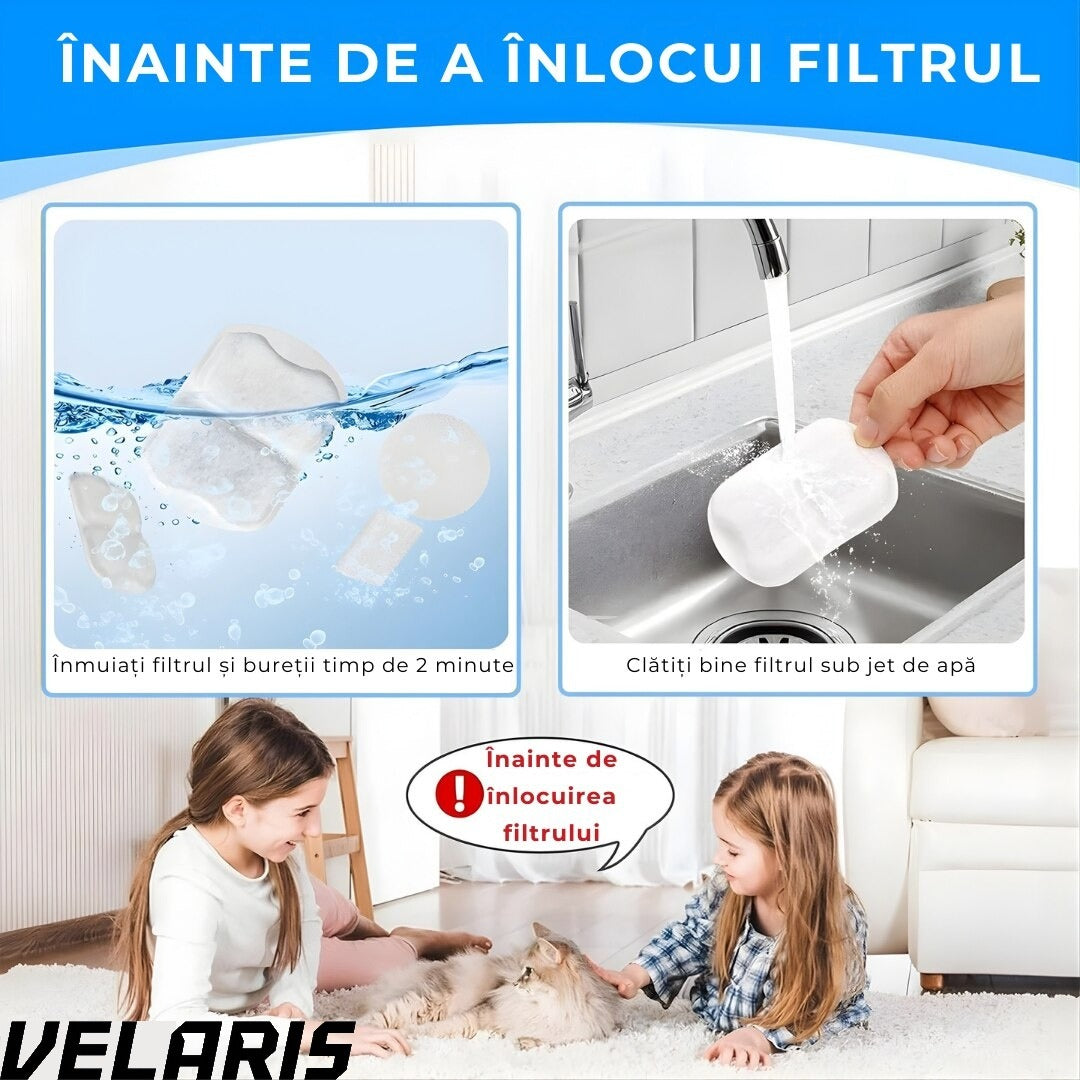 Set 4 filtre pentru dispenser de apa automat, design oval, elimina mirosurile si gusturile neplacute, filtrare eficienta pentru caini si pisici, bumbac de calitate