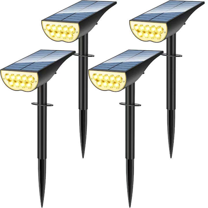 Set 4 lampi solare cu senzor mișcare, 3 moduri LED IP65, alb cald, gard, negru