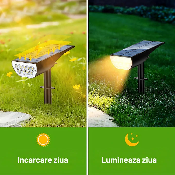 Set 4 lampi solare cu senzor mișcare, 3 moduri LED IP65, alb cald, gard, negru