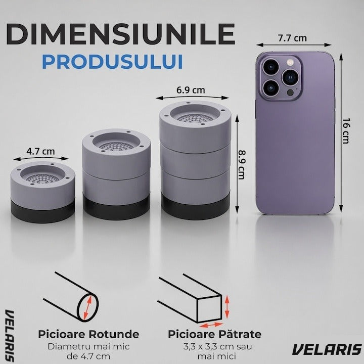 Set 4 suporturi antivibratii din plastic pentru mașina de spălat, gri