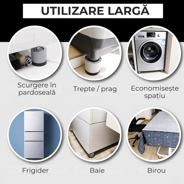 Set 4 suporturi antivibratii din plastic pentru mașina de spălat, gri