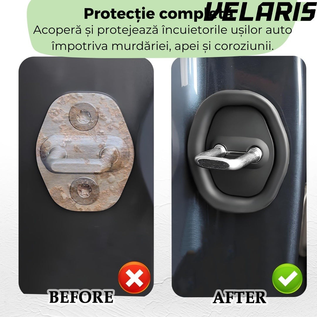 Set 4 protectii pentru incuietori auto, capace din silicon pentru protectia si decorul usilor, negru