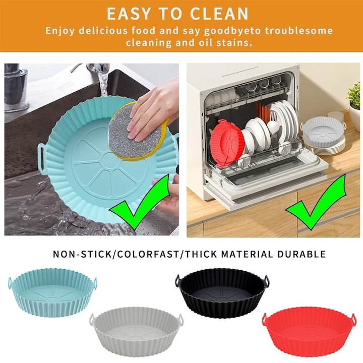 Set 4 tăvi Silicon pentru Airfryer, Reutilizabile, Multicolor, 20x17x5cm