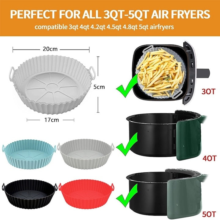 Set 4 tăvi Silicon pentru Airfryer, Reutilizabile, Multicolor, 20x17x5cm