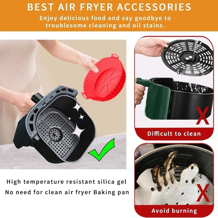 Set 4 tăvi Silicon pentru Airfryer, Reutilizabile, Multicolor, 20x17x5cm