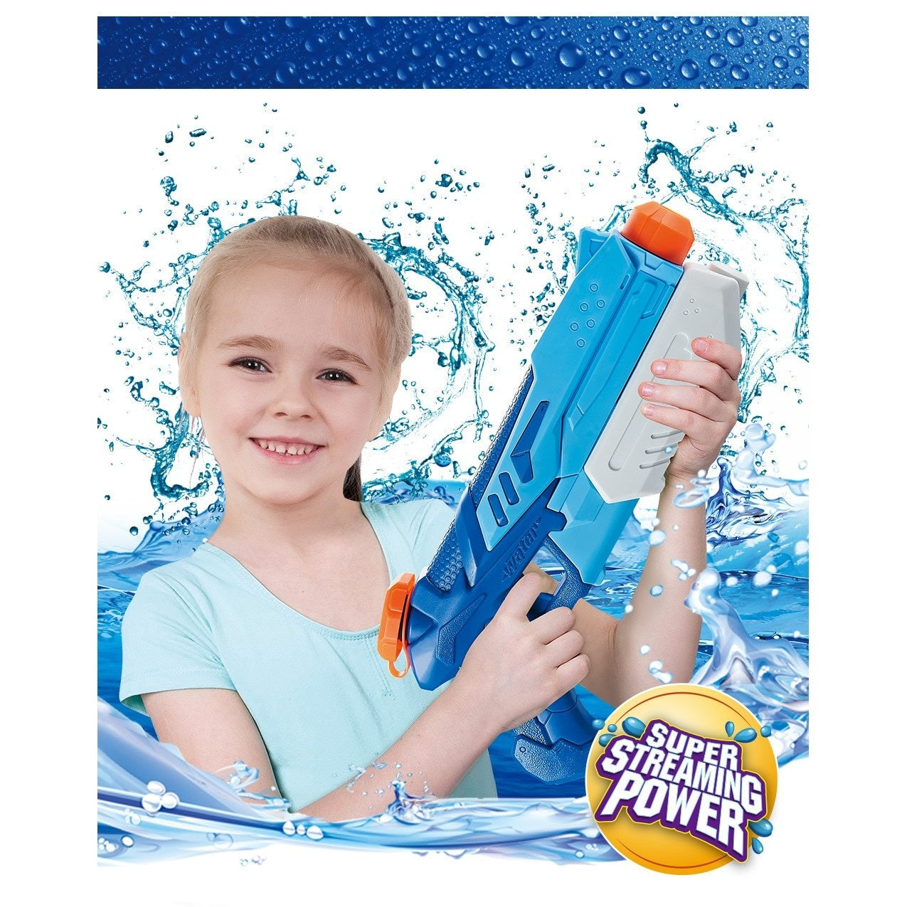 Set 4 Pistoale cu Apă pentru Copii, 2 x 300 ml + 2 x 550 ml, plastic rezistent, albastru/alb, 6+ ani