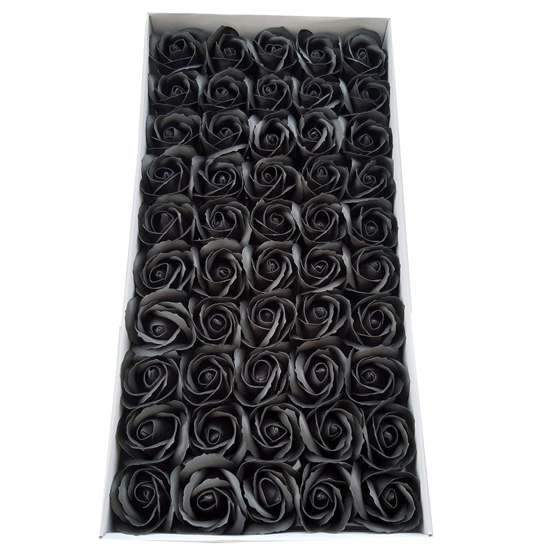 Set 50 Trandafiri din Săpun, 5x5 cm, Negru, Decorație Elegantă
