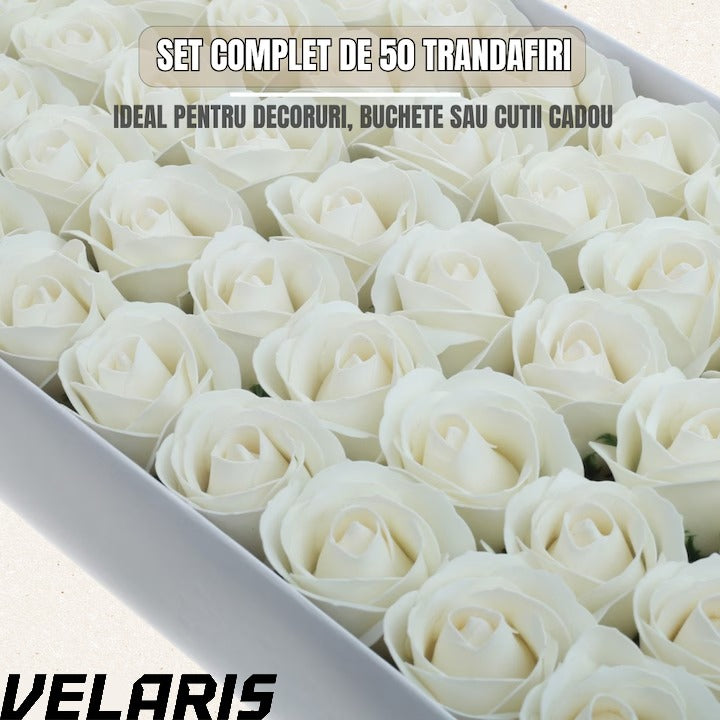 Set 50 trandafiri din sapun, 5x5 cm, calitate premium, decor si cadou elegant, Alb