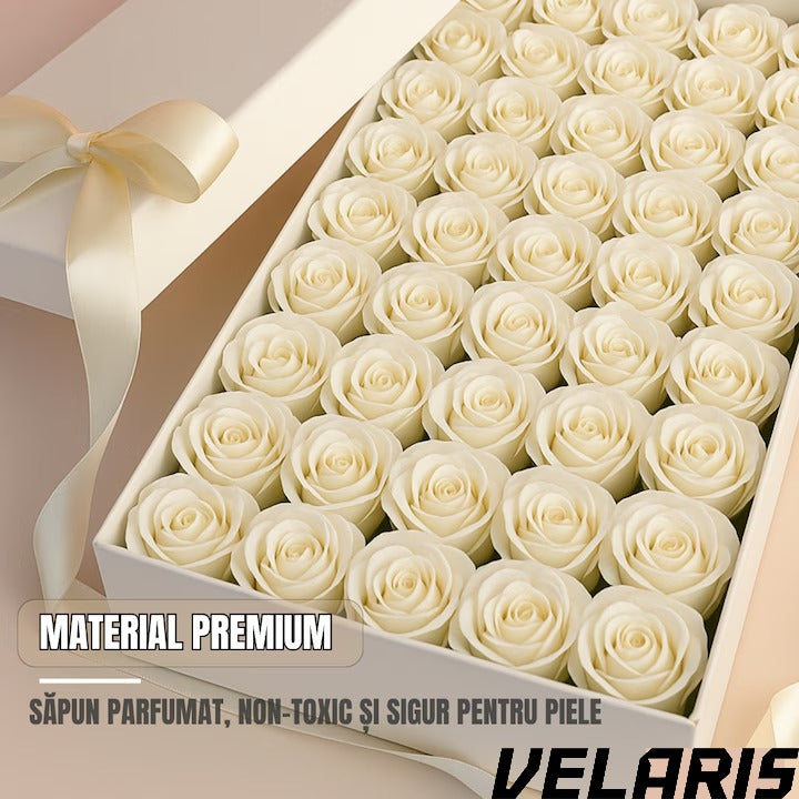 Set 50 trandafiri din sapun, 5x5 cm, calitate premium, decor si cadou elegant, Alb