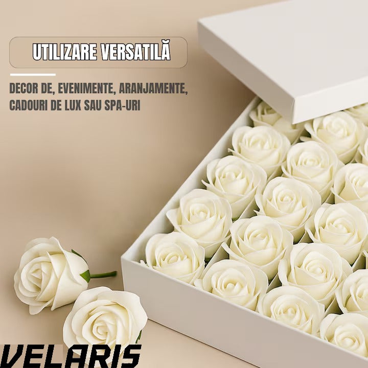 Set 50 trandafiri din sapun, 5x5 cm, calitate premium, decor si cadou elegant, Alb