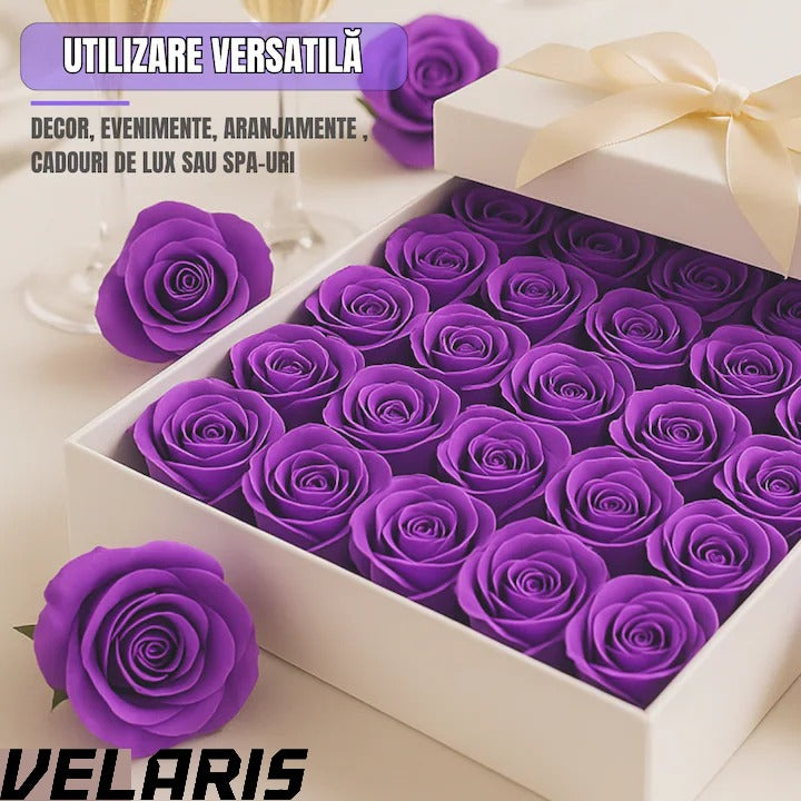 Set 50 trandafiri din sapun, 5x5 cm, calitate premium, decor si cadou elegant, Mov