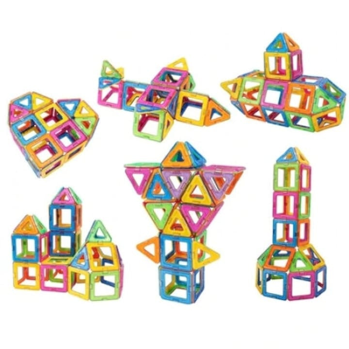 Set 56 piese magnetice, multicolor, pentru copii 3+, dezvoltă creativitate și motricitate