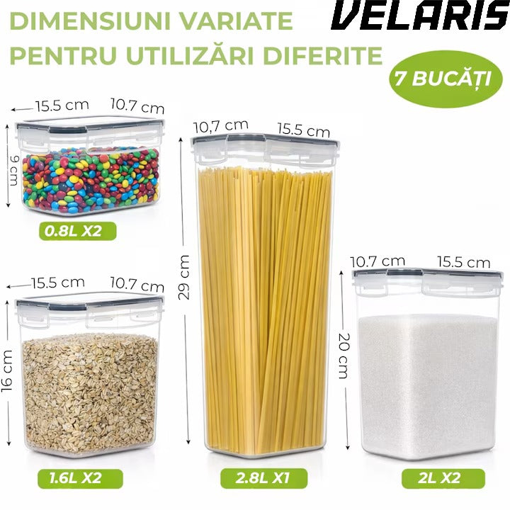 Set 7 recipiente etanșe pentru depozitare alimente, cu etichete incluse, plastic fără BPA