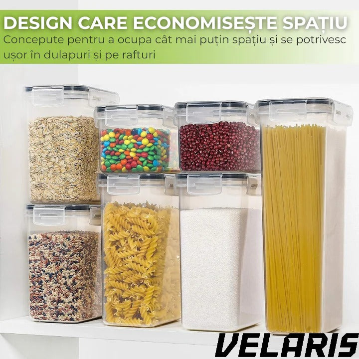 Set 7 recipiente etanșe pentru depozitare alimente, cu etichete incluse, plastic fără BPA