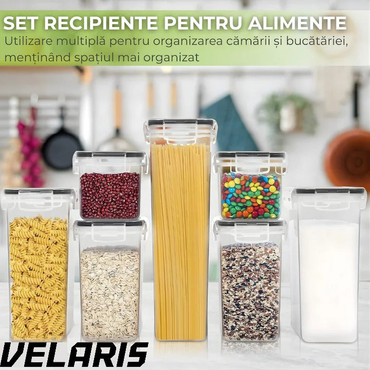 Set 7 recipiente etanșe pentru depozitare alimente, cu etichete incluse, plastic fără BPA