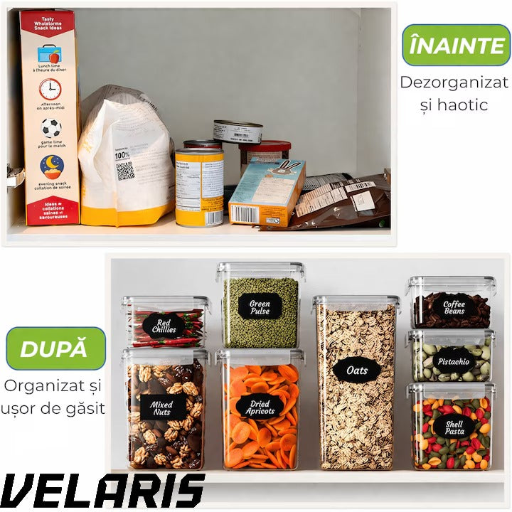 Set 7 recipiente etanșe pentru depozitare alimente, cu etichete incluse, plastic fără BPA